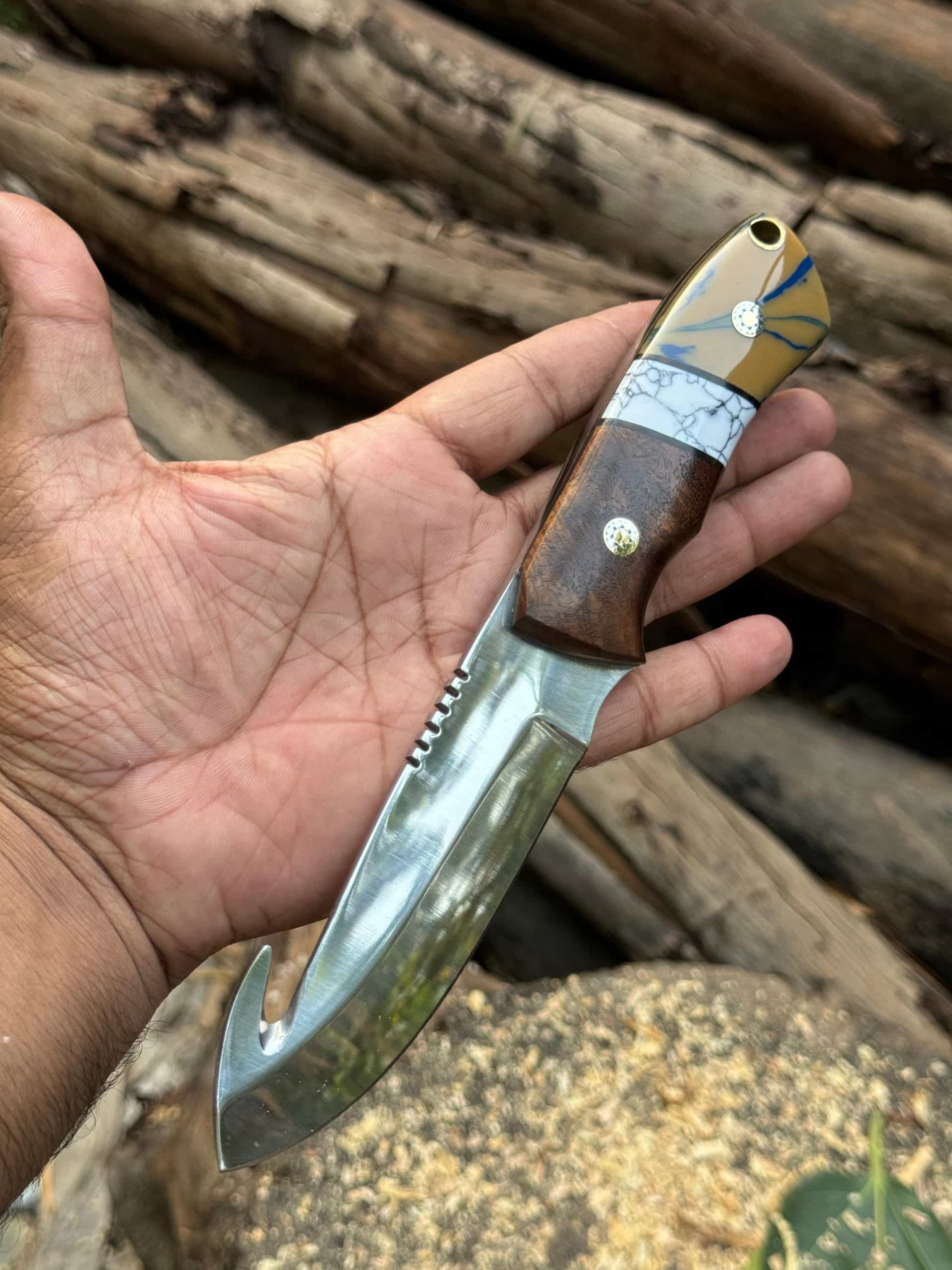Gut Hook Camping Knife with Free Leather Sheath