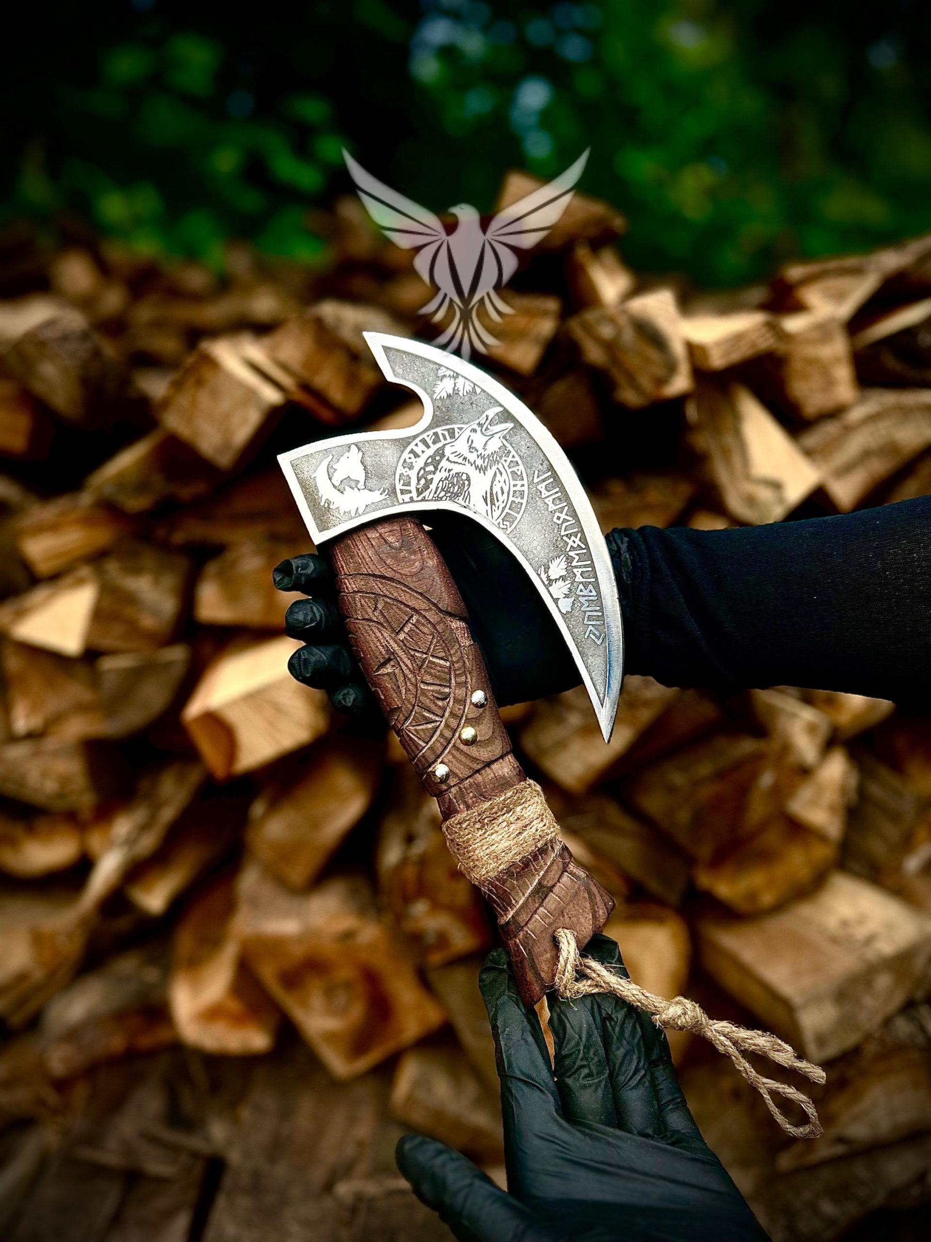 Viking Raven Engraved Pizza Axe – Handcrafted Norse-Inspired Hatchet | The Prime Knives - Image 3
